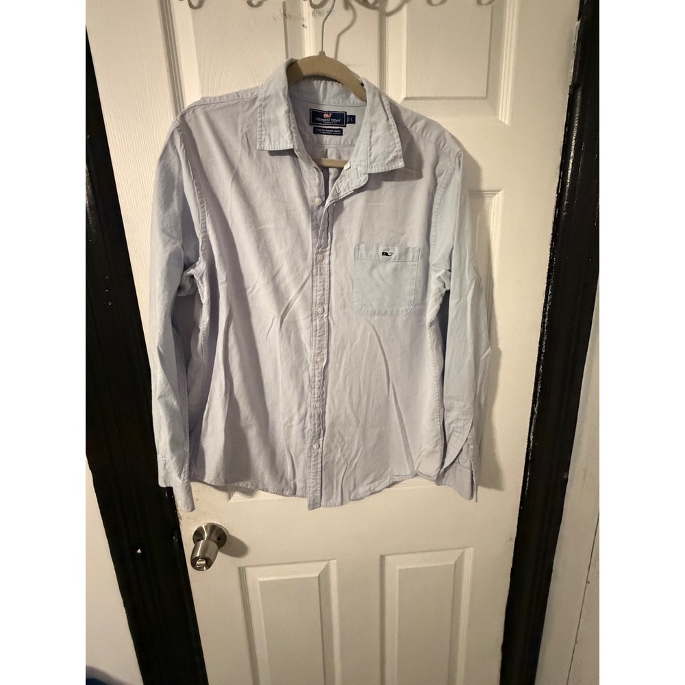 Vineyard Vines Slim Fit Tucker Shirt Mens Large Light Blue Cotton Tencel Stretch